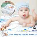 Mindsoft Sleeping Bear Monthly Baby Milestone Blanket Bear Star Balloon Flannel Blanket Boy Newborn Infant Swaddle Growth Baby Frame for Boys Girls Nursery (Blue)
