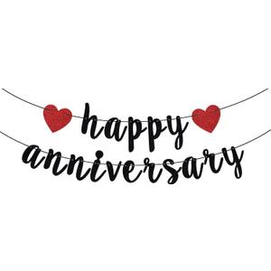 Happy Anniversary Banner, Anniversary Party Decorations, We Still Do, Happy Wedding Day Party Decoration Supplies Black Red Glitter