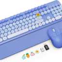 Wireless Keyboard and Mouse Combo, Magnetic Soft-Touch Wrist Rest, Round Keycaps, Full-Size Retro Typewriter Style Keyboard, 2-Stage Tilt Legs, Auto Sleep, 2.4GHz Cordless for Windows PC, Purple Ombre