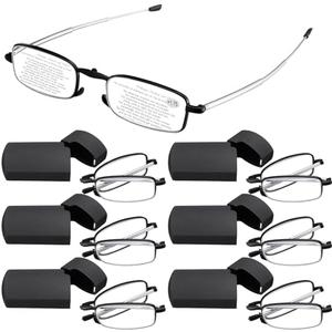 Coume 6 Pack Folding Reading Glasses Hard Cases Blue Light Blocking Men Women Foldable Computer Spring Hinge Readers(1.25x)
