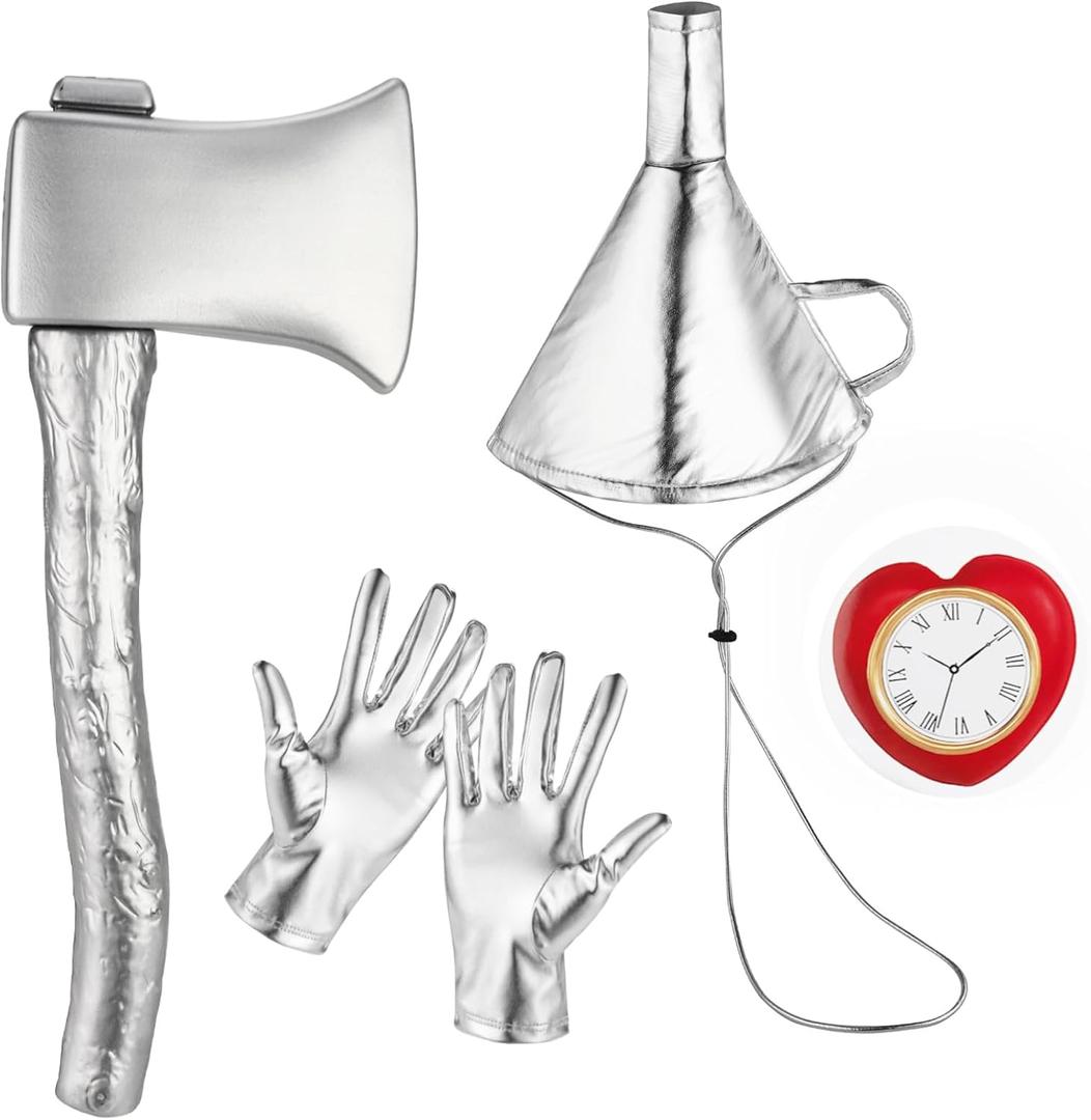 5Pcs Tin costume Accessories Set Adjustable Silver Funnel Hat Halloween Party Dress up (Hi)