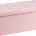 Folding Storage Ottoman, Long Ottomans Shoes Bench, Velvet Storage Chest Footrest Seat 31.5"x15.7"x15.7" (Pink, Large)