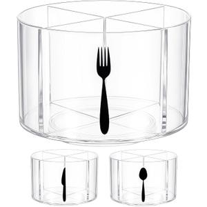 360 Rotating Acrylic Utensil Caddy, 4 Compartment Plastic Silverware Cutlery Holder Countertop Flatware Storage Organizer for Kitchen Office Desk Picnic Camping Party