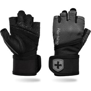 Harbinger Pro Wristwrap Gloves 3.0 - Enhanced Grip, Superior Wrist Support, Breathable 4-Way Stretch Lycra, Durable Leather Palm, Half-Finger Design for Weightlifting, Fitness Training, Women's (Carbon)