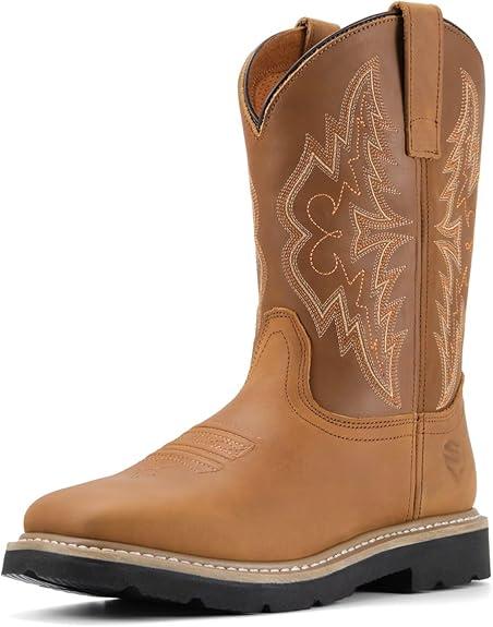 Men's Western Cowboy Boots - Square Toe Side Zipper Boots, All Day Comfort Country Boots for Casual Work Daily Wear Line Dancing, Wide Feet Friendly, Size 9