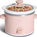 COOK WITH COLOR 2QT Mini Electric Round Slow Cooker - Adjustable Settings, Removable Stoneware Pot, Tempered Glass Lid, Dishwasher Safe, Cool-Touch Side Handles, Dusty Rose