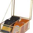 ELLDOO Gold Glass Tea Bags Box with Lid, Trinket Jewelry Box Countertop Storage for Sugar Packets Makeup Sponges Jewelry, 4 Grids, Glass Box Only