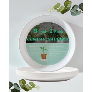vensovo 9 Inch Ceramic Plant Saucer Pots Tray - 1 Pcs Modern White Planter Saucers for Indoor & Outdoor Plants, Large Pot Trays Perfect for 8 Inch 8.5 Inch 9 Inch Flowerpot