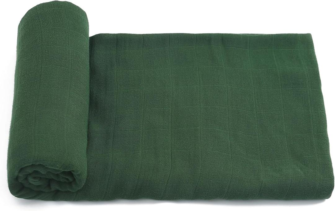 Muslin Swaddle Blanket, 100% Viscose Made from Bamboo Solid Green Color Unisex Swaddle Wrap, Soft Silky Muslin Blankets Neutral Receiving Blanket for Newborn, Large Size 47''x47''
