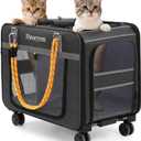 Rolling Cat Carrier for 2 Cats, 24" Large Capacity Pet Carrier with Wheels for Pets up to 40 lbs, Double Compartment Dog Travel Bag with Removable Divider & Telescopic Handle, Foldable(Black, 24inch)