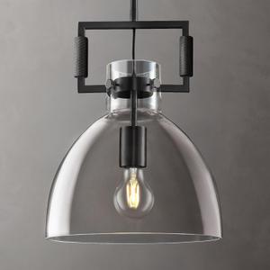 10 Inch Large Knurled Black Blown Glass Modern Kitchen Island Pendant Light Fixtures, 1 Light Kitchen Island Pendant Lighting, Single Pendant Light for Foyer, Entryway, Dining, Includes Two Bulbs