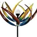 Bits and Pieces Tulip Wind Spinners Outdoor Solar Lighted Metal Wind Spinner, Large Kinetic Garden Sculptures, Crackle Glass Light, Multi-Colored Garden Decor