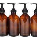 Vivaplex, 4, Large, 8 oz, Empty, Amber Glass Bottles with Black Lotion Pumps