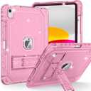 Case for iPad 11-inch (A16) 2025 / iPad 10th Gen 10.9 inch 2022, Heavy Duty Shockproof Rugged Protective with Pencil Holder, 11th / 10th Translucent Cover with Kickstand, Pink Glitter