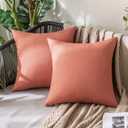 MIULEE Pack of 2 Decorative Outdoor Solid Waterproof Throw Pillow Covers Faux Linen Garden Farmhouse Cushion Cases for Patio Tent Balcony Couch Sofa 16x16 inch Coral Red