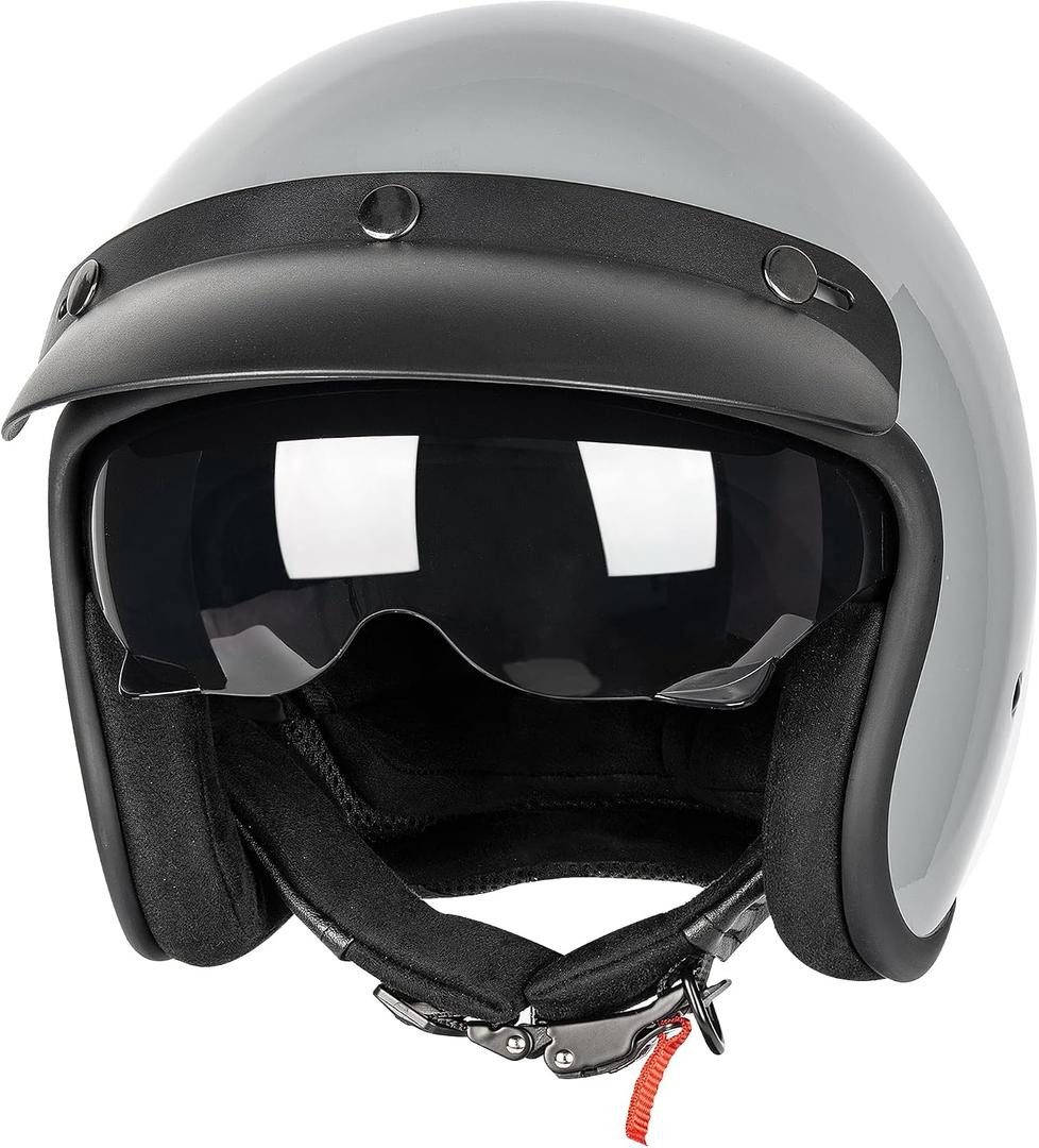 Yesmotor 3/4 Open Face Retro Motorcycle Helmet Vintage Helmet for Motorbike Casco, Moped, Cruiser, Bobber, and Chopper - DOT Approved(Gray , 2XL)