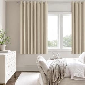 ChrisDowa 100% Blackout Natural Solid Solid Curtains 63 Inches Long 2 Panels for Bedroom Living Room,Farmhouse Room Darkening Thermal Insulated Soundproof Grommet Top Window Treatment Drapes,52x63