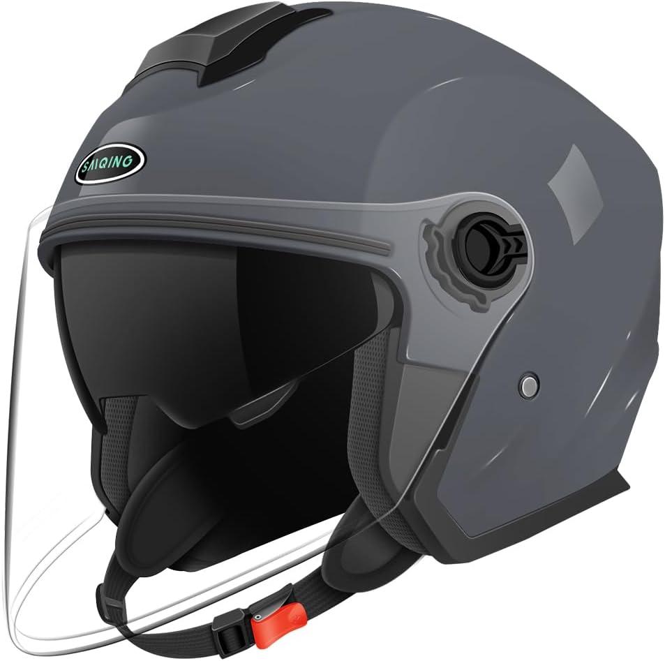 SanQing Motorcycle Open Face Helmet DOT Approved 3/4 Half Helmets for Motor-Bike Scooter Biker Adult Men Women (Large, Grey)