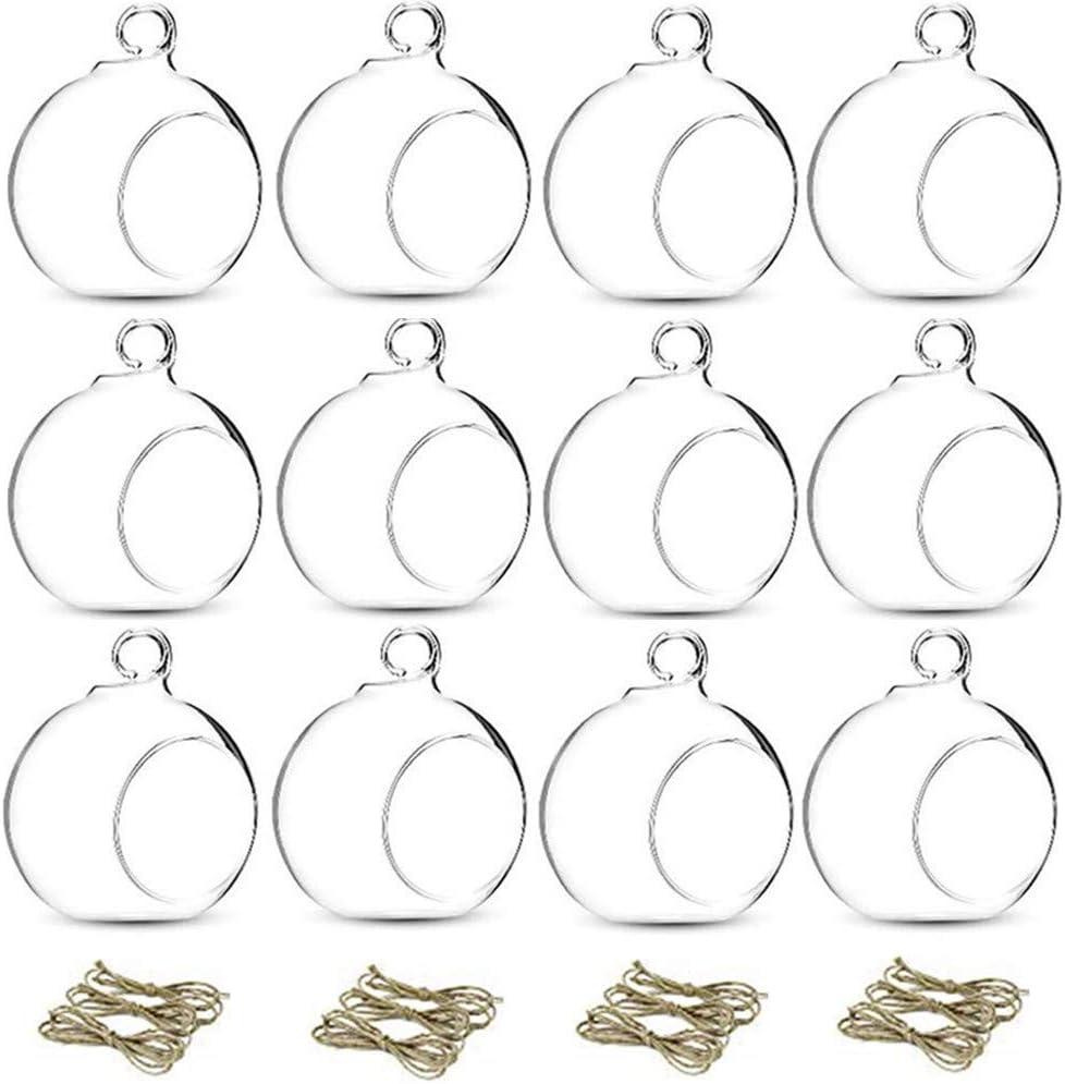 NUPTIO Glass Terrarium Globe Ornaments 12 Pcs 3.15" Diameter Small Terrariums Hanging Tea Light Candle Holders Home Wedding Party Centerpieces