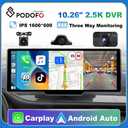 Podofo 10'' Dash Cam Rearview Camera Carplay & Android Auto 2.5K Video DVR Navigation Recorder Dashboard Car Mirror 24H Park AUX