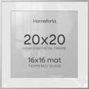 Homeforia 20x20 Silver Picture Frame, High End Metal 20 x 20 Square Frame with Mat 16 x 16 Photo, 20x20 Poster Frames Matted to 16x16 Print, 20 by 20 Hanging Frames, Tempered Glass, Wall Kit, Set of 1