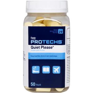 Flents Protechs Foam Ear Plugs, 50 Pair, Ideal for Sleeping, Snoring, Shooting, Working, Loud Noise, Traveling, Concerts, Construction & Studying, Disposable, Noise Reduction, NRR 29, 'New Formula'