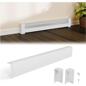 4ft Galvanized Steel Easy Slip-On Baseboard Heater Cover with Left and Right End Caps, High Quality Easy Installation Baseboard Cover Kit for Bathroom and Hydronic Home Heating Systems, BHC4