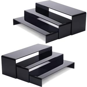 ANDGOO 6Pcs Large Acrylic Risers, 2 Set(11.2L~11.6L~12L) Black Rectangular Showcase Collectibles Display Shelf, Retail Desktop Display Stand for Organize and Decoration