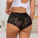 Sexy High Waisted Underwear for Women Plus Size Briefs Breathable Lace Panties High Waisted Cheekster Granny Panties (XL)
