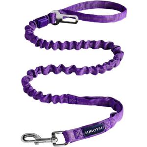 AUROTH Heavy Duty Bungee Dog Leash for Medium Large Breed Dogs, No Pull for Shock Absorption with Car Seat Belt, 2 Padded Handles 4.5FT 6FT Training Dog Leash (Purple)