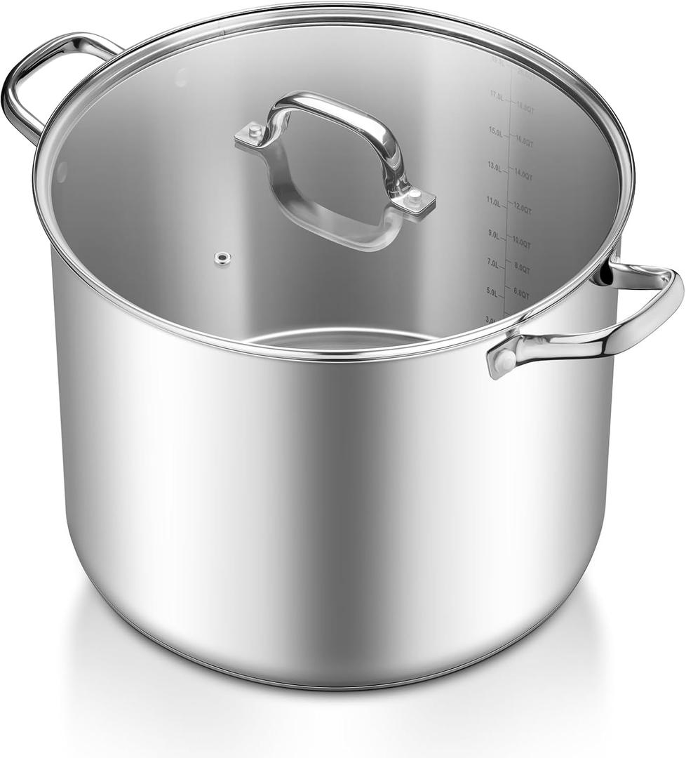 TeamFar 20QT Stock Pot, Stainless Steel Stockpot Large Induction Cooking Pot with Lid & Tri-ply Bottom, for Soup Seafood Cooking, Sauce Canning, Non Toxic & Heavy Duty, Various Stovetops Suitable
