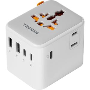 TESSAN Universal Travel Adapter, International Power Adapter with Extra 2 Prong AC Outlet, 5 USB Ports (3 USB C), Worldwide Plug Adaptor for US to Europe UK Australia Ireland (Type C G A I)