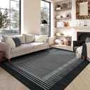 Wonnitar Washable Striped Black Runner Rug for Hallway 2'6"x8', Non-Slip Kitchen Runner Rug, Low Pile Minimalist Soft Rug Runner for Bedroom Hallway Bathroom Laundry Entryway (Black, 2'6" x 8')