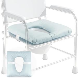 Bedside Commode Cushion, Seniors Portable Seat Cushion for Toilet/Shower/Bedside, Universal Fit Commode Padded Seat for Elderly, Seats Pad Cover Toilet Seats 17x17 with Fixing Straps (Blue)