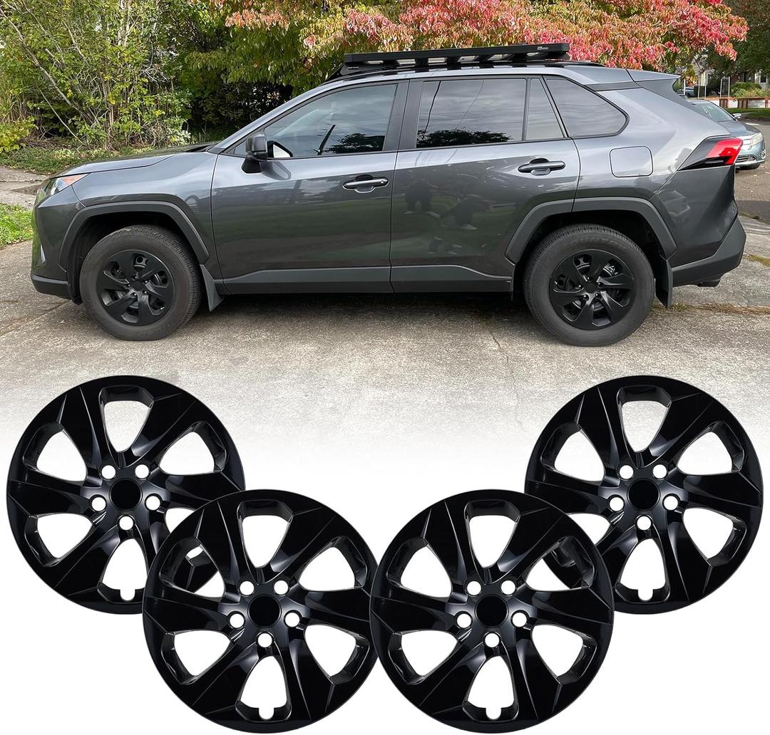17 inch Hubcap Wheel Covers Compatible for 2019-2025 Toyota RAV4, Durable ABS Plastic Rim Covers (Set of 4), Fit for 19-25 RAV4 17" Standard Wheels - Snap On Tire Cover Replacement (Glossy Black)