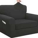 Easy-Going 3 Pieces Stretch Chair Cover Washable Chair Slipcover Set for 1 Backrest and Seat Cushion Couch Anti-Slip Sofa Couch Cover Furniture Protector with Elastic Bottom (Small, Dark Grey) OEKO-TEX STANDARD 100