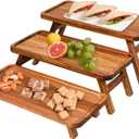 GEHE 3 Tier Serving Tray Acacia Wooden Tiered Tray Stand Foldable Dessert Table Display Set Decor Charcuterie Boards for Party, Birthday, Wedding, Christmas