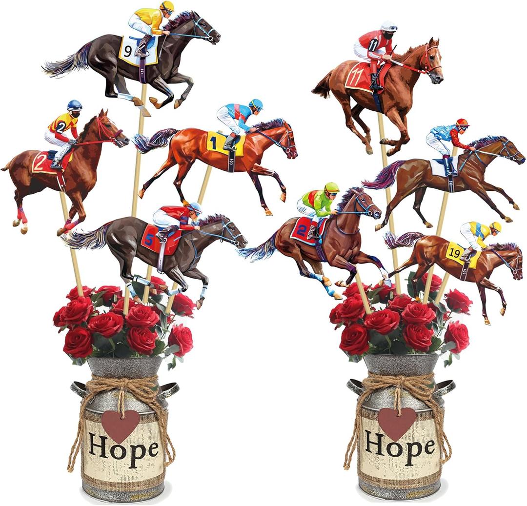 Horse Racing Centerpiece Sticks 17 Pieces Horse Race Party Table Toppers Derby Day Decorations Racehorse Party Supplies for Run for The Roses Racing Birthday Party Decor (Brown)