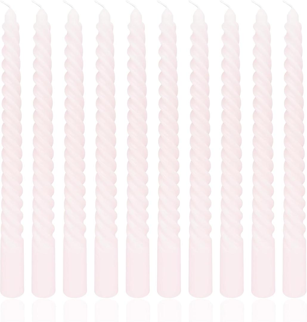 10 Inch 10 Pack Soft Baby Pink Spiral Taper Candle Set, Dripless Long Burning Time Candlesticks for Dinner Baby Shower Party Brithday Wedding Engagement Party and Home Decor