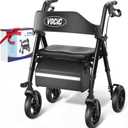 VOCIC Walkers for Seniors, Z21 Rollator Walker with Seat Supports 350lb, 8" Big Wheels for All Terrain, Ergonomic Arc Seat & 6" Ultra Backrest Foldable Walker, Dual Height Adjustment, Lightweight 2025