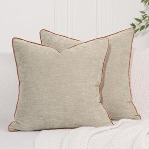 Soft Textured Throw Pillow Covers Set of 2 Neutral Decor AB-Side Modern Farmhouse Pillow Cases Home Decorative Couch Cushion Covers for Sofa Bedroom Living Room Apricot Yellow 20x20 Inch