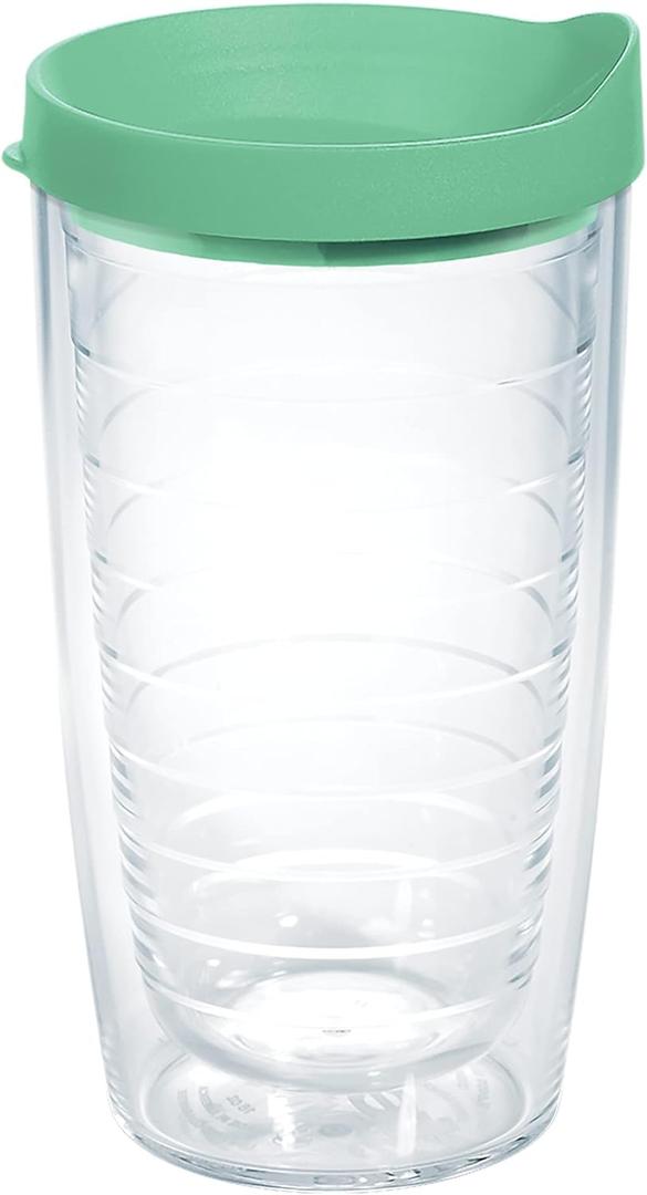 Tervis Clear & Colorful Lidded Made in USA Double Walled Insulated Tumbler Travel Cup Keeps Drinks Cold & Hot, 16oz, Mangrove Green Lid