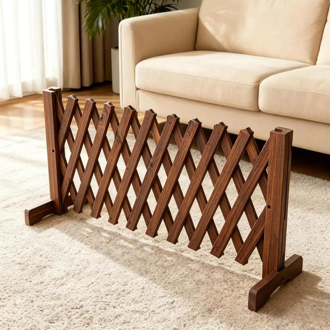 Expandable Wooden Dog Gate, Indoor Outdoor Dog Fence(Charcoal, M)