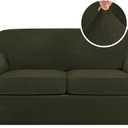 H.VERSAILTEX Real Velvet Plush 3 Piece Stretch Sofa Covers Couch Covers for 2 Cushion Couch Sofa Slipcovers Width Up to 90 Inch Feature Thick Soft Stay in Place (Sofa, Olive)
