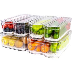SMRCAD Fridge Organizers and Storage, 6 Pack Clear Freezer Organizer Bins with Lids for Kitchen, Pantry, Refrigerator, Food, Fruit, Vegetable Storage (6 Bins (No Pull-out Drawer))