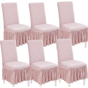 Elastic Dining Chair Covers 6 Pack - Stretch Washable Chair Slipcovers with Skirt Universal Fit for Home, Party for Kitchen, Holiday Decor (Mauve, 6 Pack)