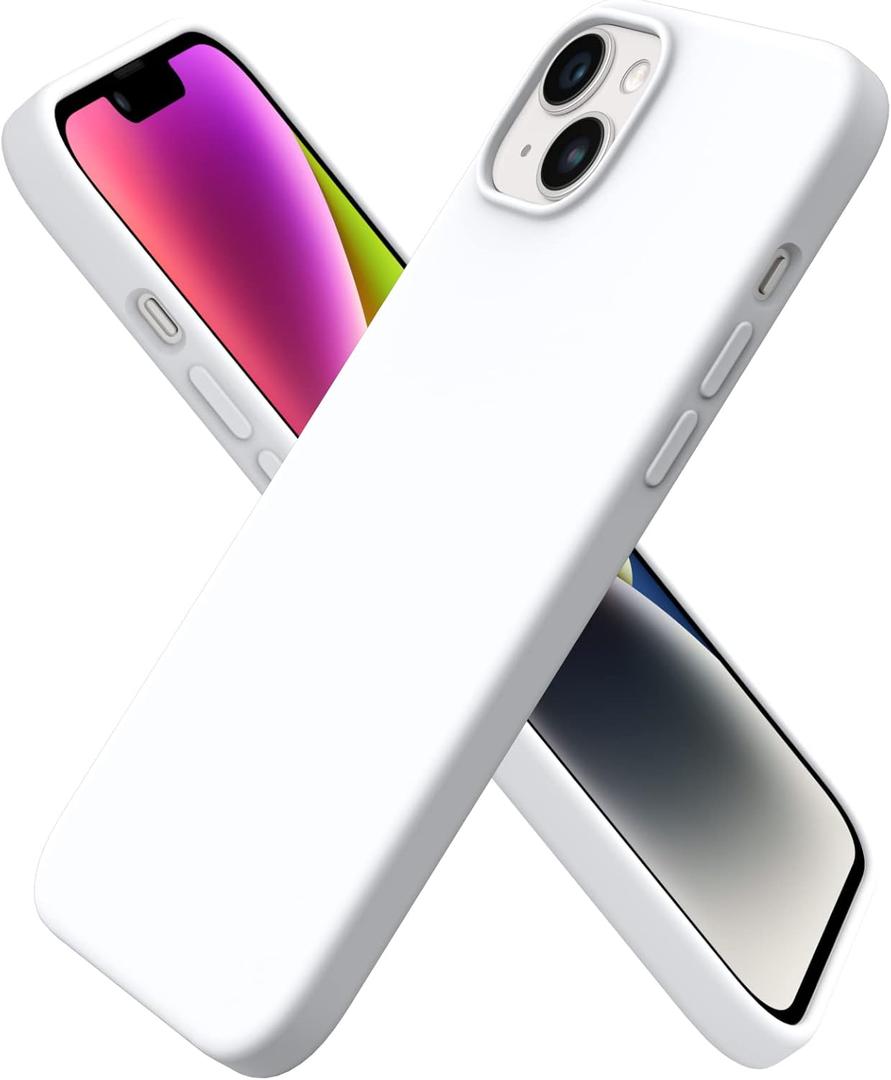 ORNARTO Compatible with iPhone 14 Case 6.1, Slim Liquid Silicone 3 Layers Full Phone Covered Soft Gel Rubber Case Protective Phone Cover 6.1 Inch-White