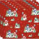 Christmas Snowman Snowflakes Double-Layer Placemats, 1319, Set of 6 Washable Heat-Resistant Non-Slip Cloth Table Mats for Christmas Seasonal Holiday Decor