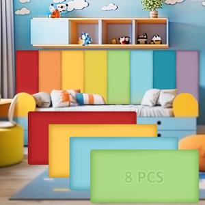 Hahafelt 8 Pack Wall Padding for Playroom Peel and Stick Headboard 15.75" x 7.87" x 1.18" 3D Anti Collision Upholstered Wall Panels Self Adhesive Headboard Panel for Protection (Rainbow Colors)