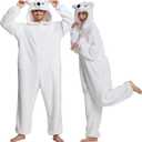 Unisex Adult Onesie Pajamas Animal Cosplay Halloween Costume One Piece Plush Sleepwear Homewear (Medium, White Bear)